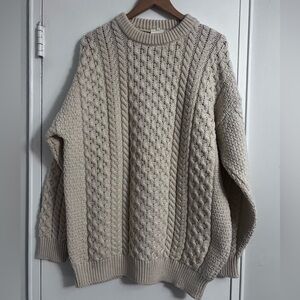 VTG Aran Made in Ireland Wool Cable Knit Fisherman Sweater - Cream - Size Large